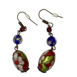 NWOT Cloisonne enamel hook drop earrings flower beaded multicolor